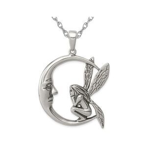 Moon and Fairy Pendant Necklace in Sterling Silver with Chain